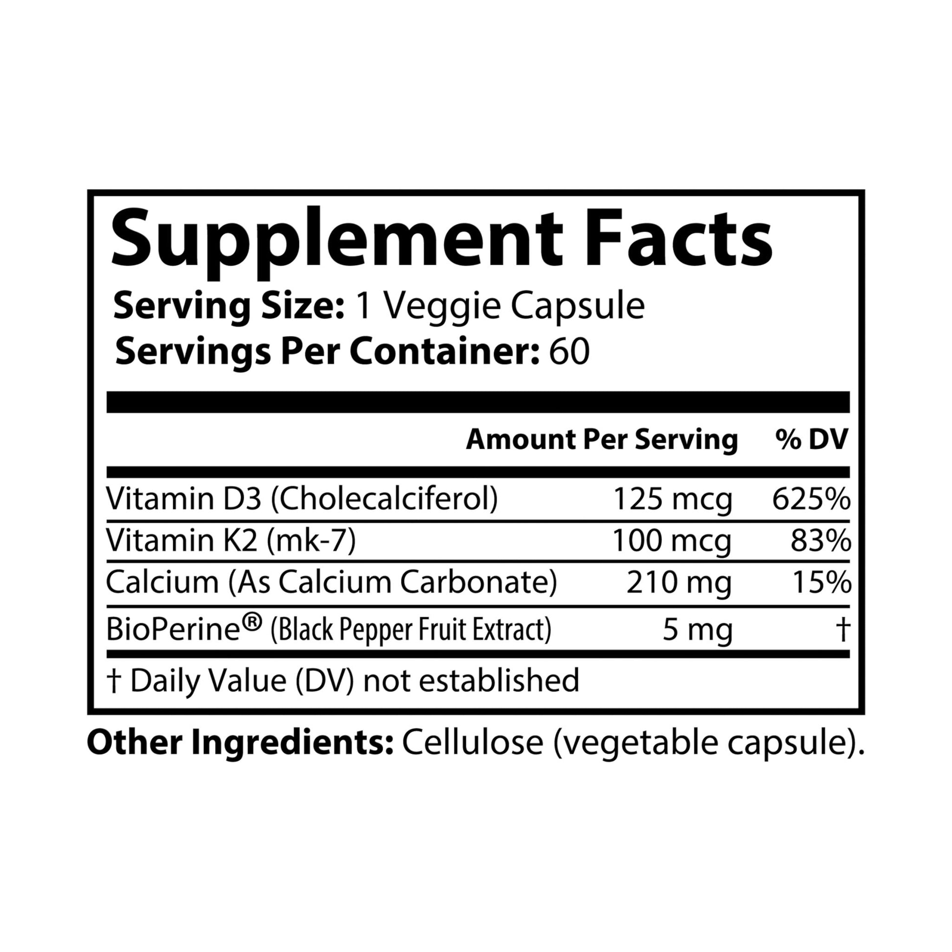 Pikoolz Vitamin K2 + D3 Supplement (60 Capsules)