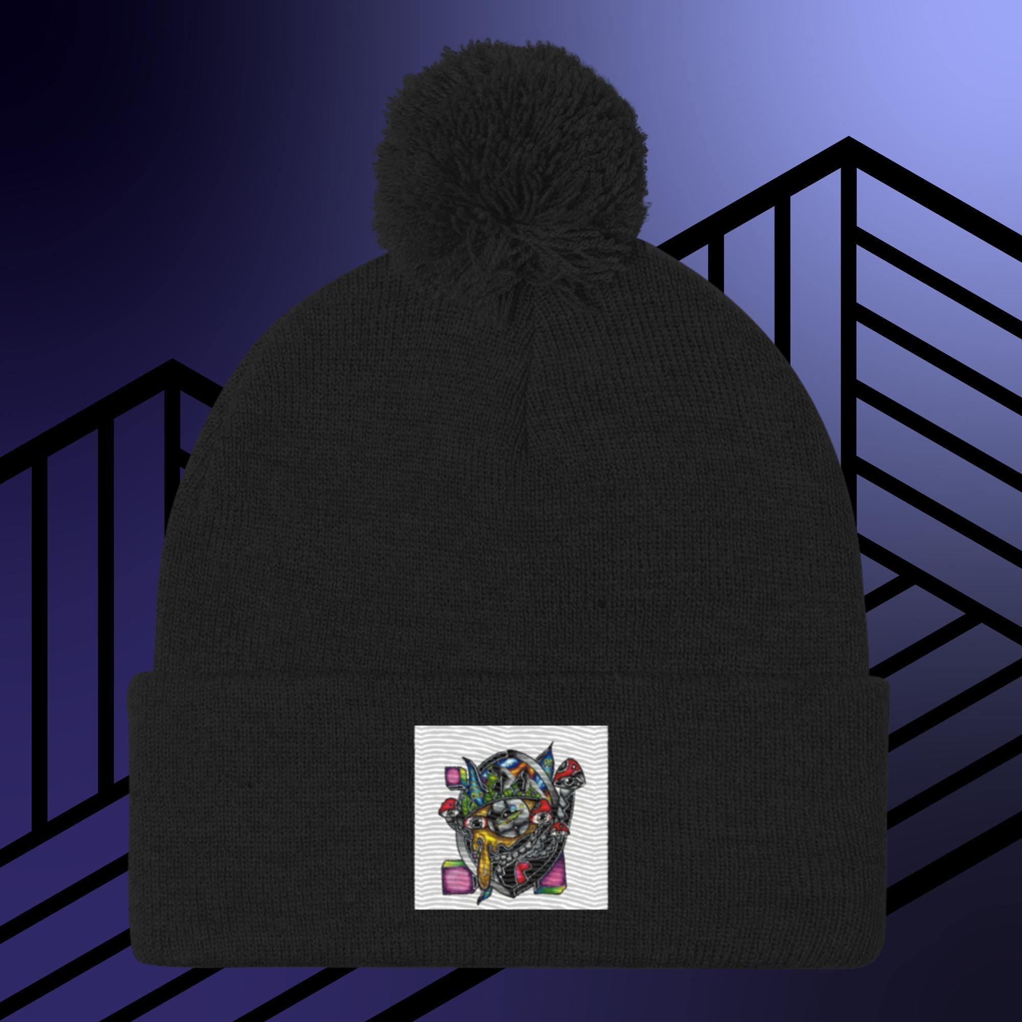 Collection of Original Hand Drawn Artwork Pom-Pom Beanie in a gallery layout