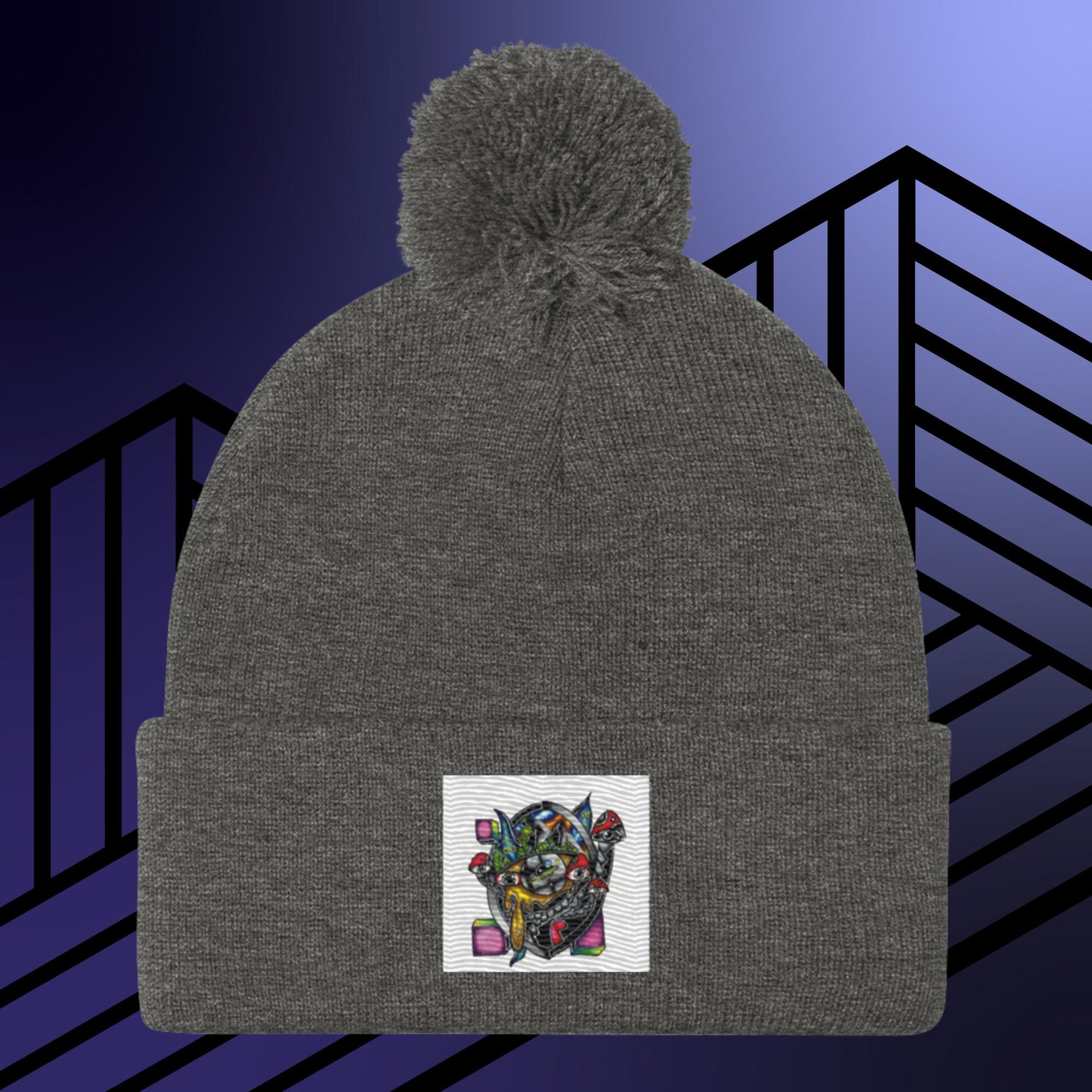 Original Hand Drawn Artwork Pom-Pom Beanie