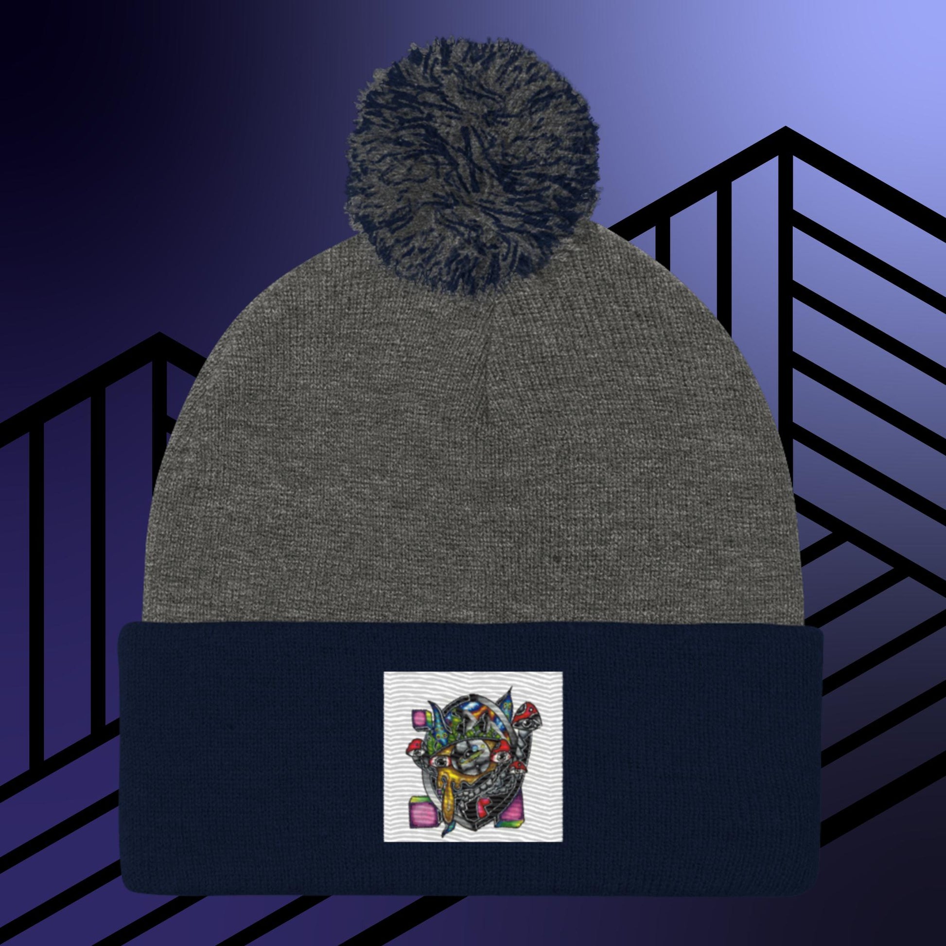 Original Hand Drawn Artwork Pom-Pom Beanie