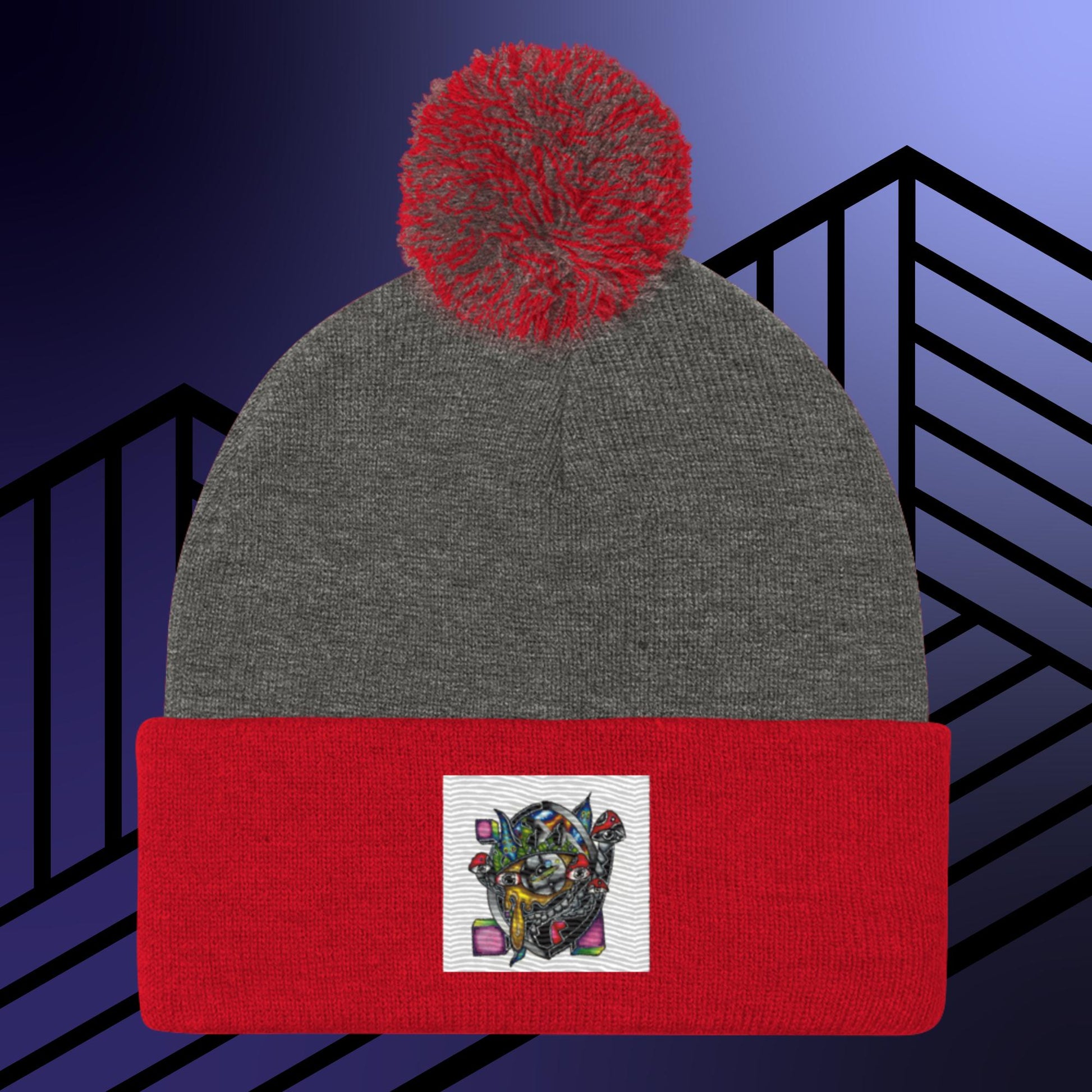 Original Hand Drawn Artwork Pom-Pom Beanie