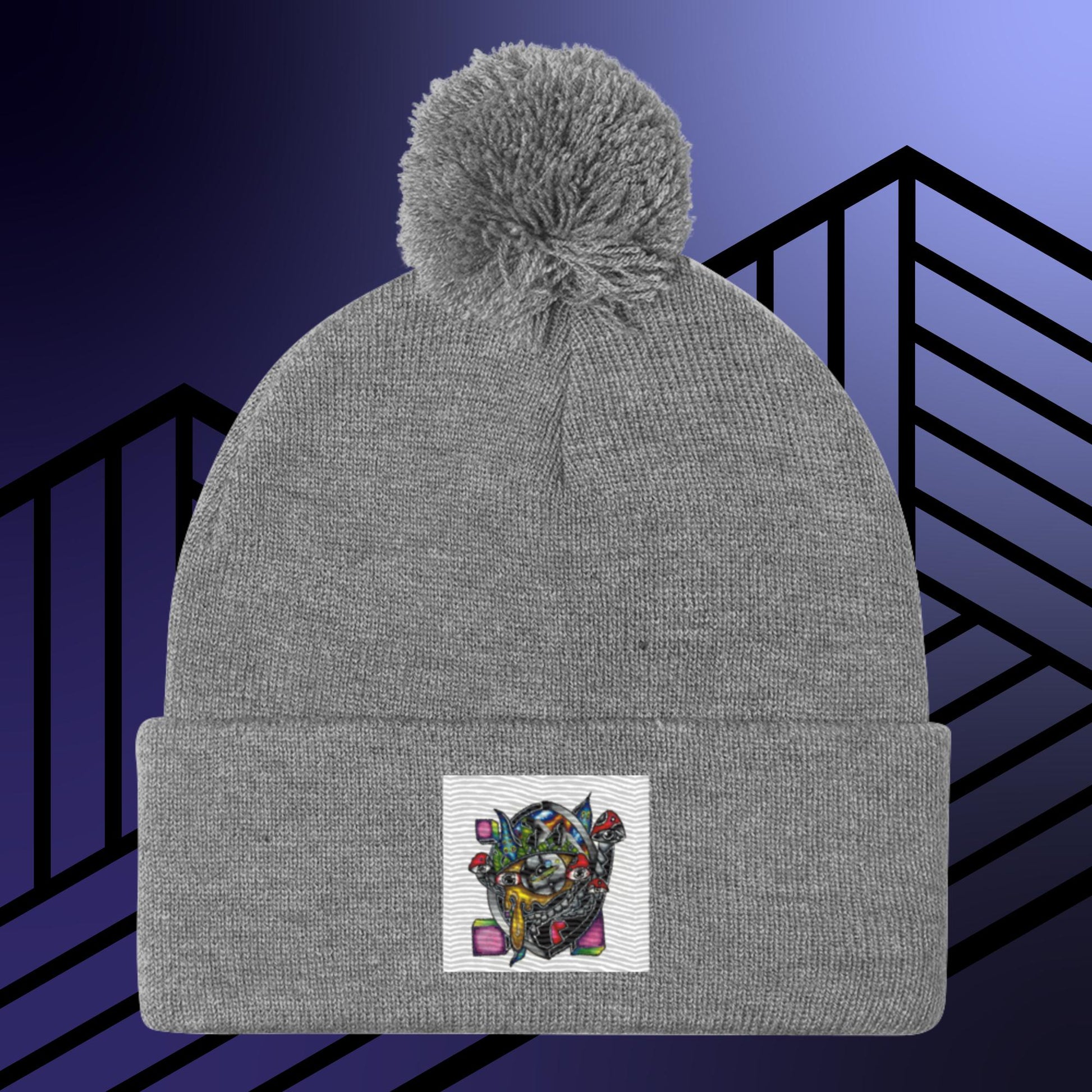 Original Hand Drawn Artwork Pom-Pom Beanie