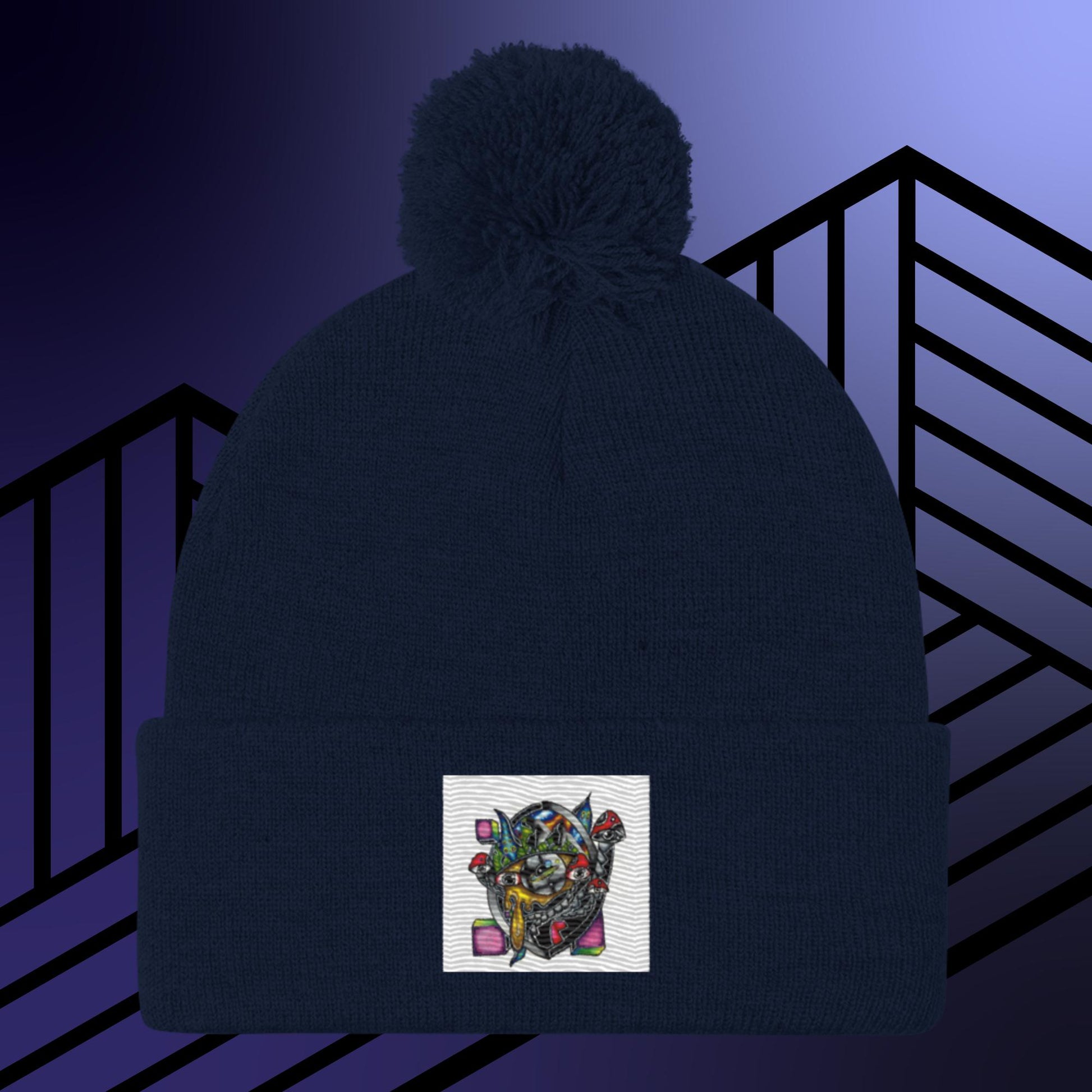 Original Hand Drawn Artwork Pom-Pom Beanie