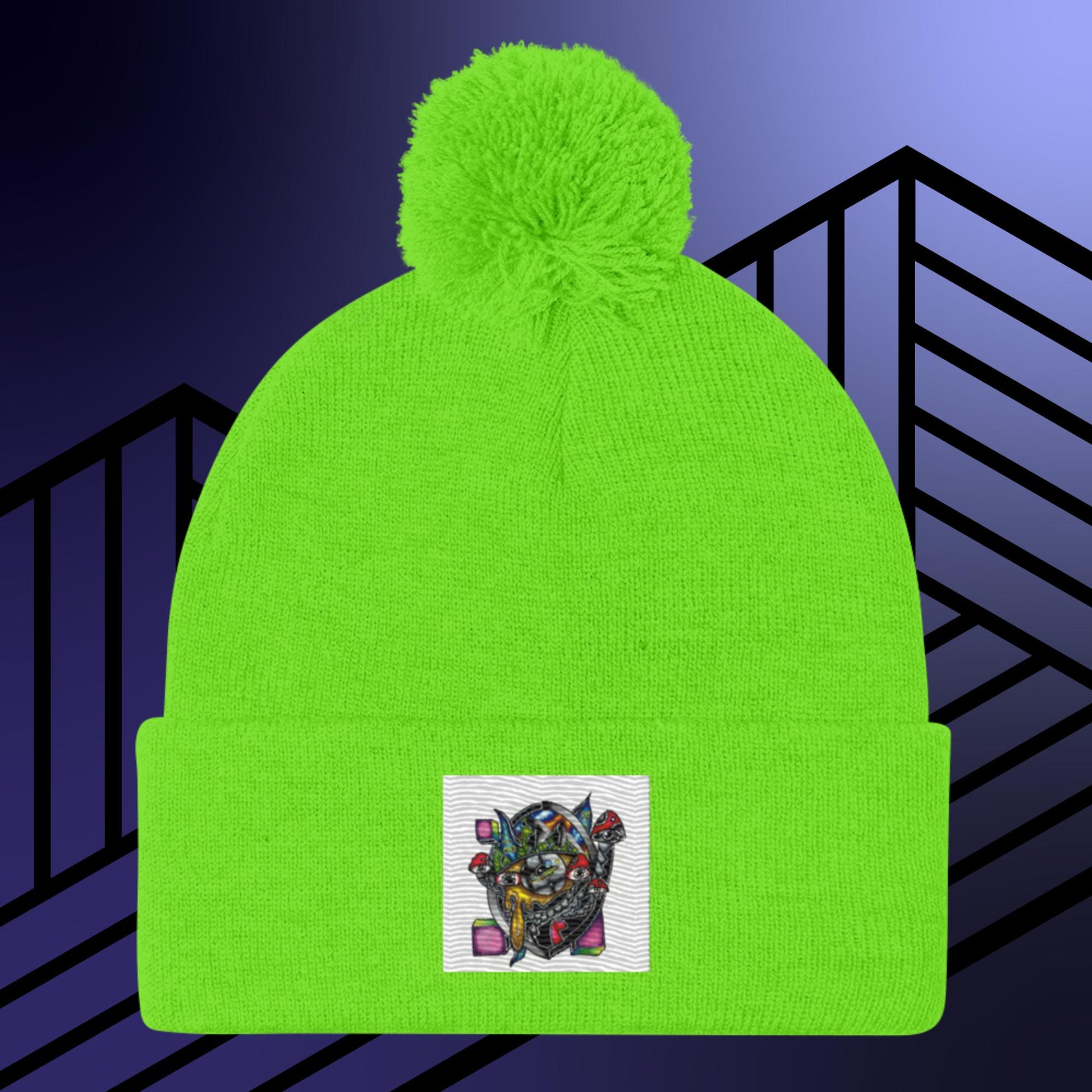 Original Hand Drawn Artwork Pom-Pom Beanie