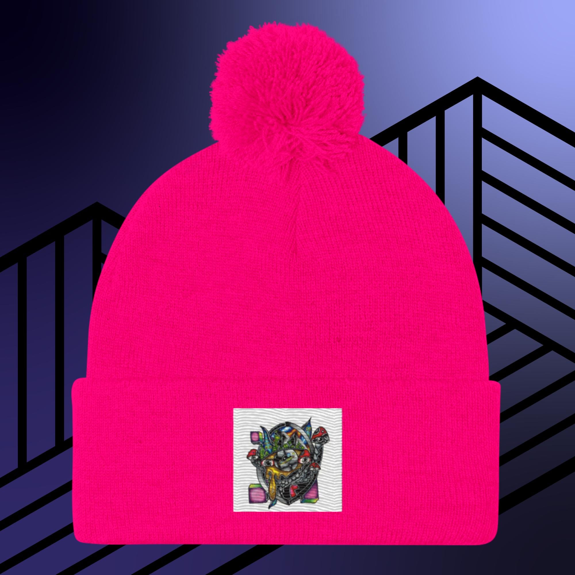 Collection of Original Hand Drawn Artwork Pom-Pom Beanie in a gallery layout