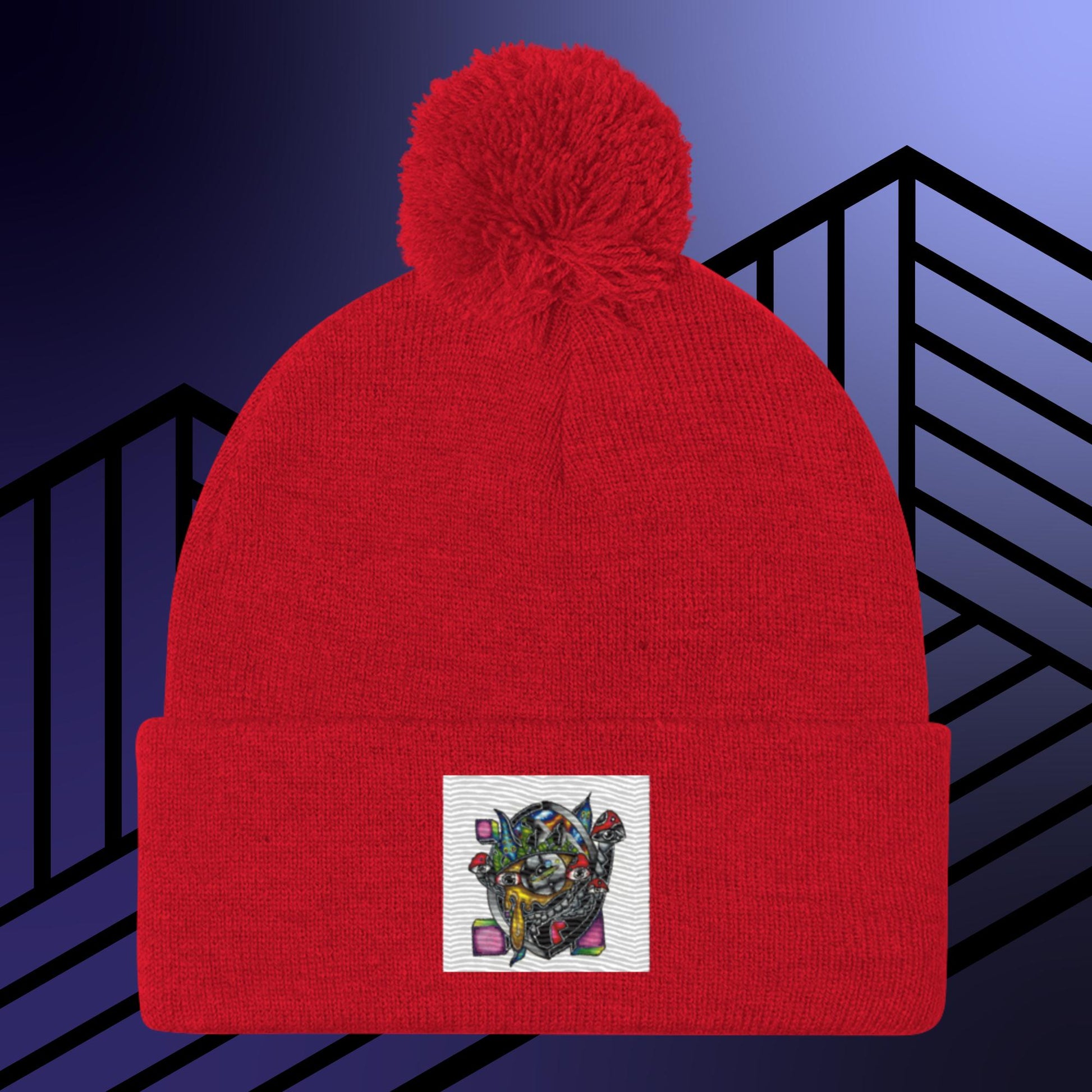 Original Hand Drawn Artwork Pom-Pom Beanie