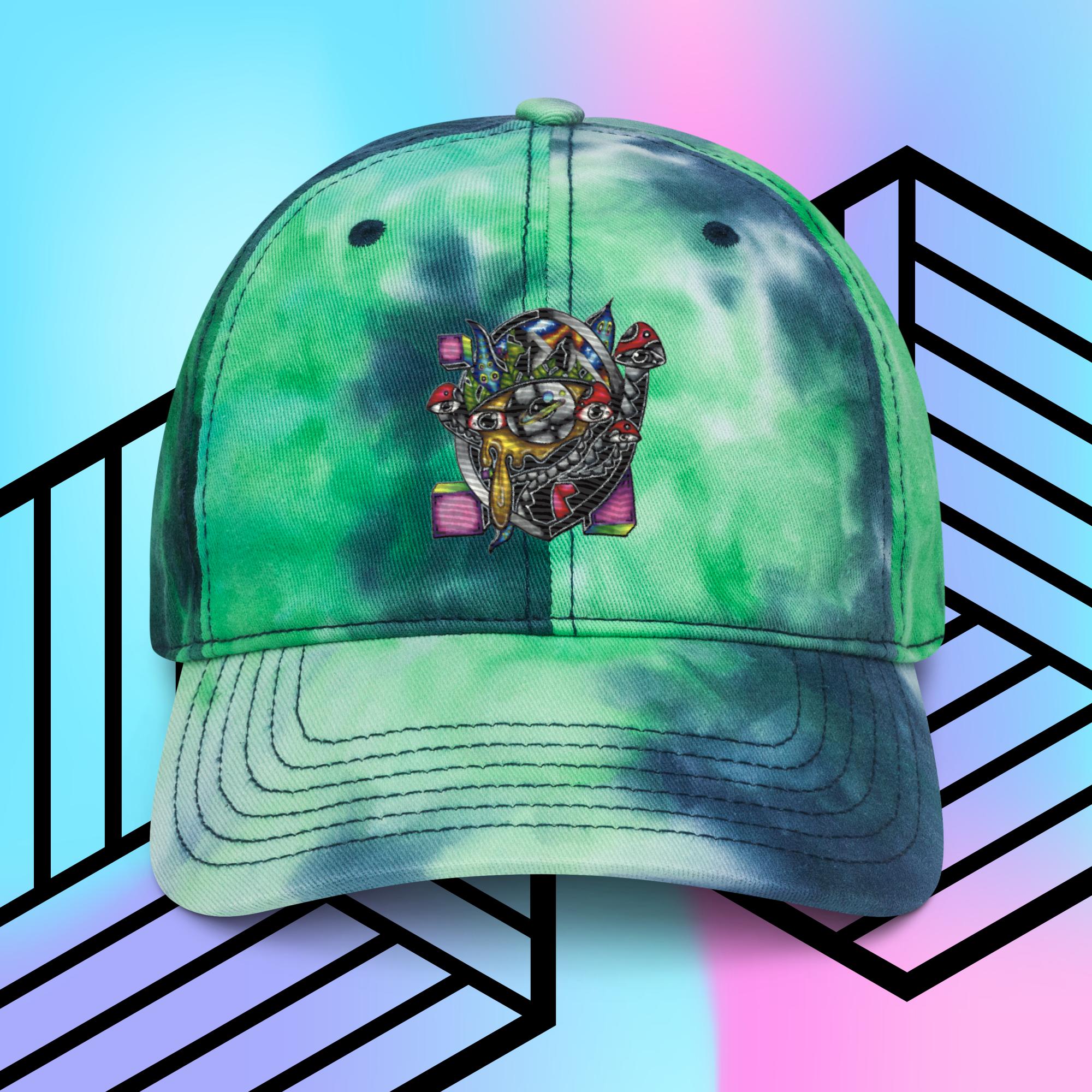 Collection of Original Hand Drawn Artwork Tie dye hat in a gallery layout